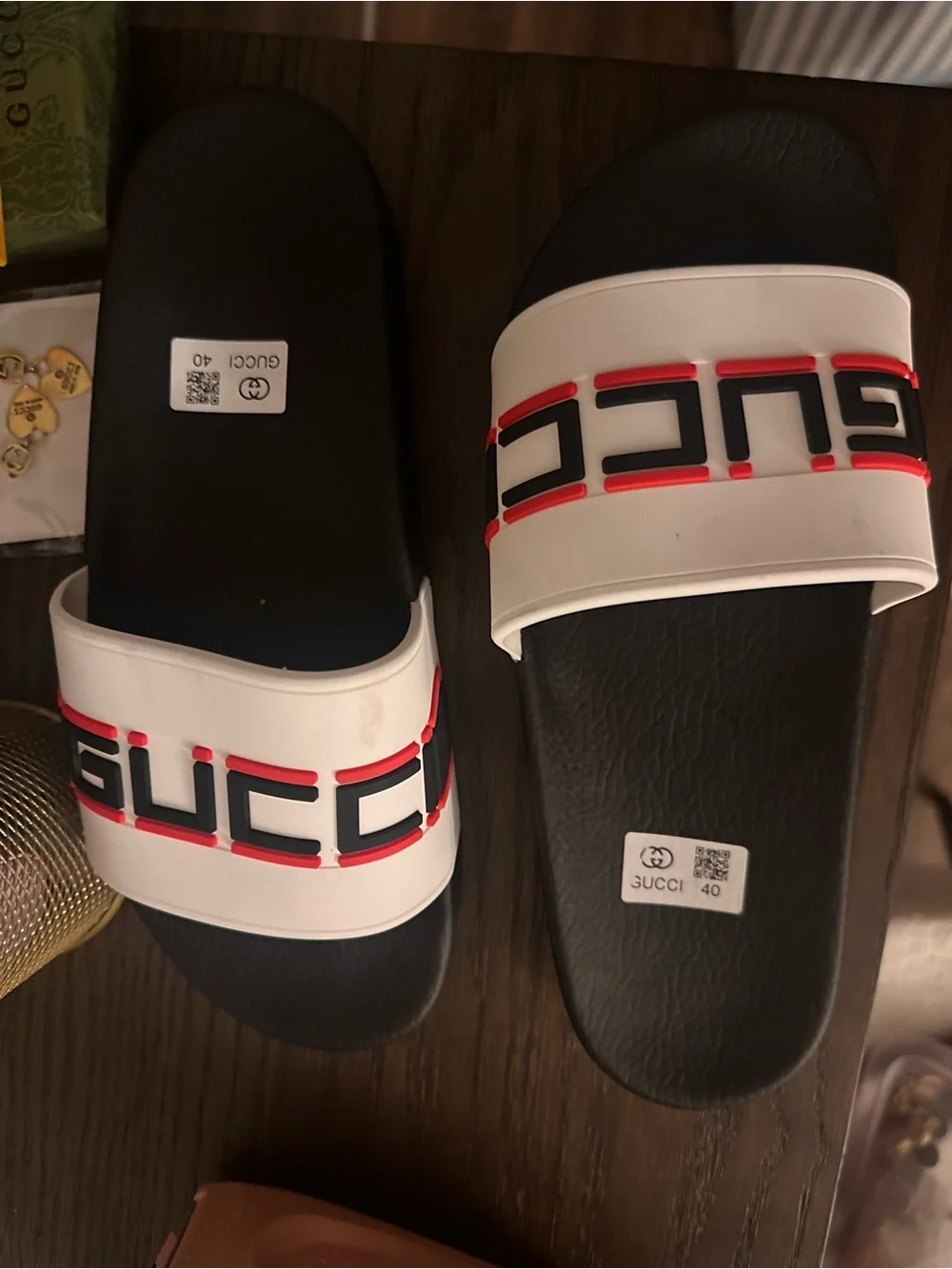 Gucci Black & White Logo Slide Sandals